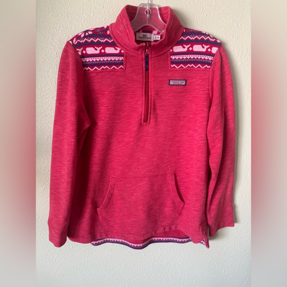 Vineyard Vines Women's Pink Whale Isle Quarter-Zip Sherpa Shirt Sweater Size S